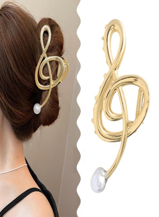 Jacnkb Music Note Hair Clips Large Metal Hair Claw Clip with Pearl Gold Musical Score Hair Claws Strong Hold Nonslip Hair Jaw Clip for Thin Thick Hair Stylish Hair Accessories for Women Girls - Image 1
